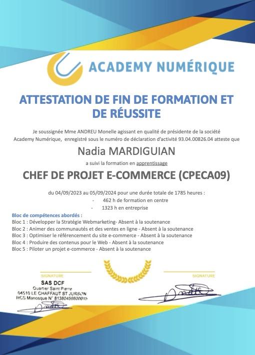 academy numérique attestation formation mardiguian nadia
